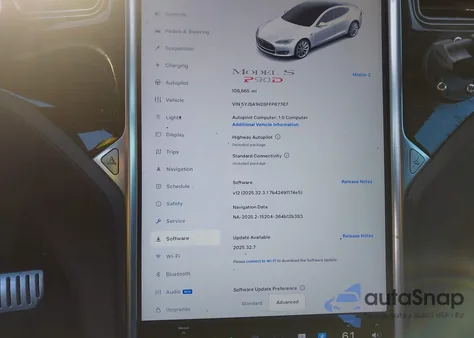 2015 Tesla Model S 70D/85D/P85D z USA, uszkodzony, nr VIN 5YJSA1H28FFP67767